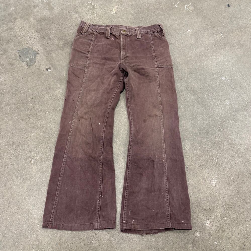 Vintage 70s Lee Flare Workwear Canvas Pants 33x27 USA Talon 42 Brown Disco